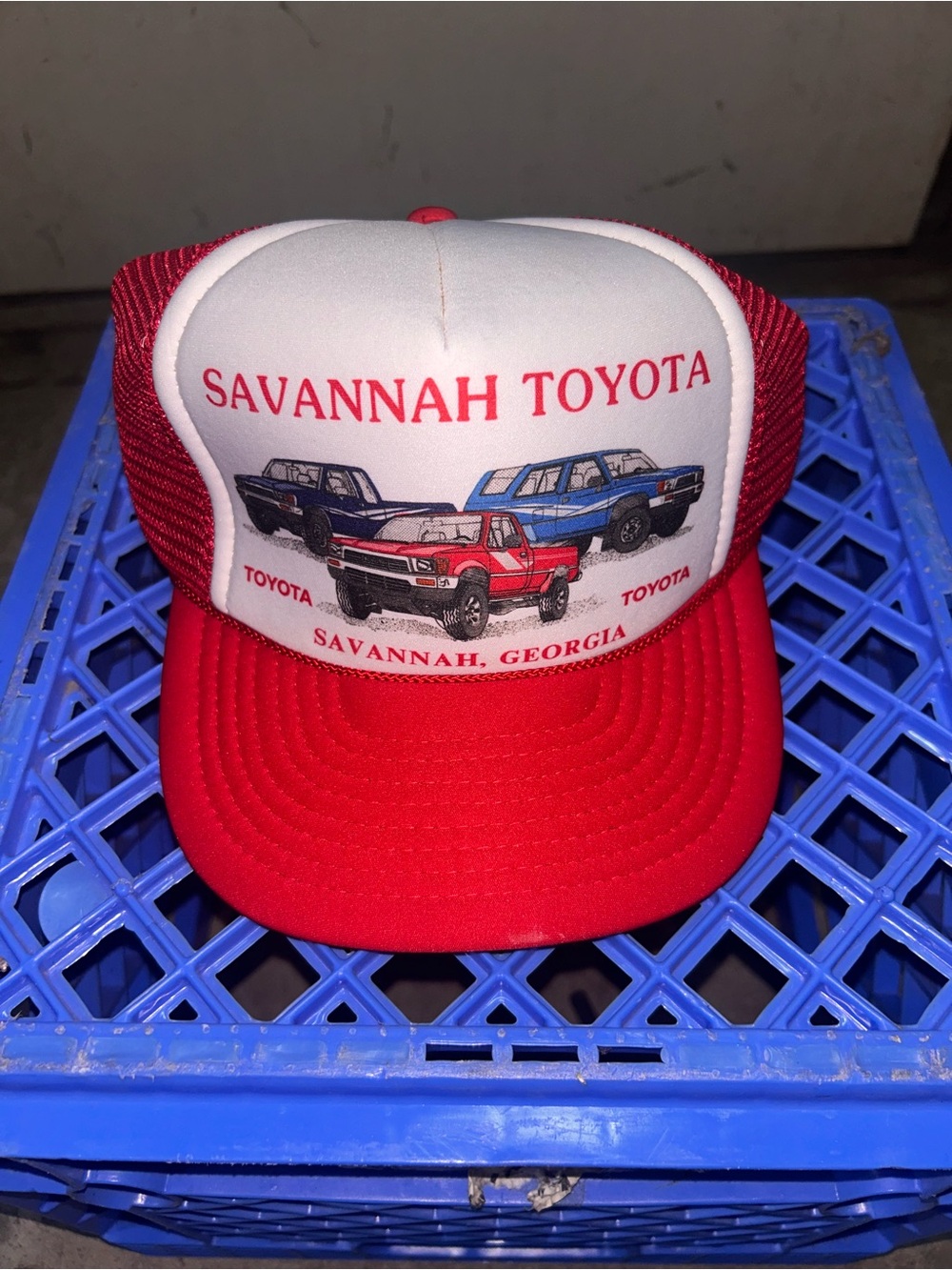 ISSI Red and White Kids Trucker Hat with Car Graphics